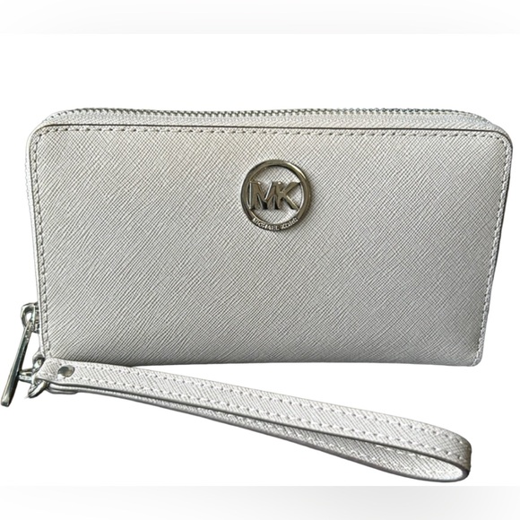 Michael Kors Handbags - Michael Kors Gray Leather Zip around Wallet/Wristlet